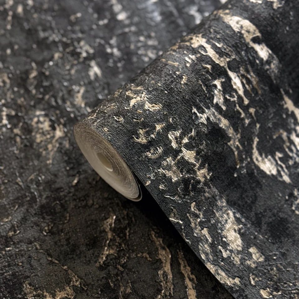 Piero Texture Black & Metallic Gold Industrial Vinyl Wallpaper 811304 Piero Texture Black & Metallic Gold Industrial Vinyl Wallpaper 811304