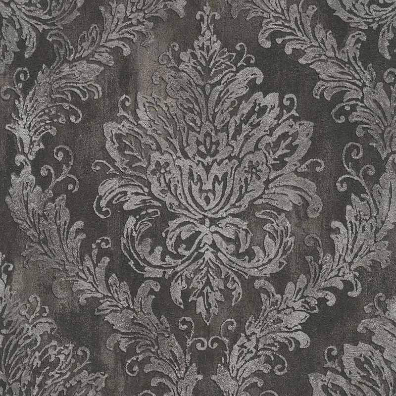 Grand Palace Black & Grey Damask Vinyl Wallpaper 79049-6