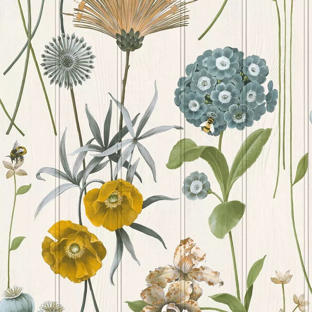 Botanist Hand-Painted Floral Green & White Wallpaper 4772