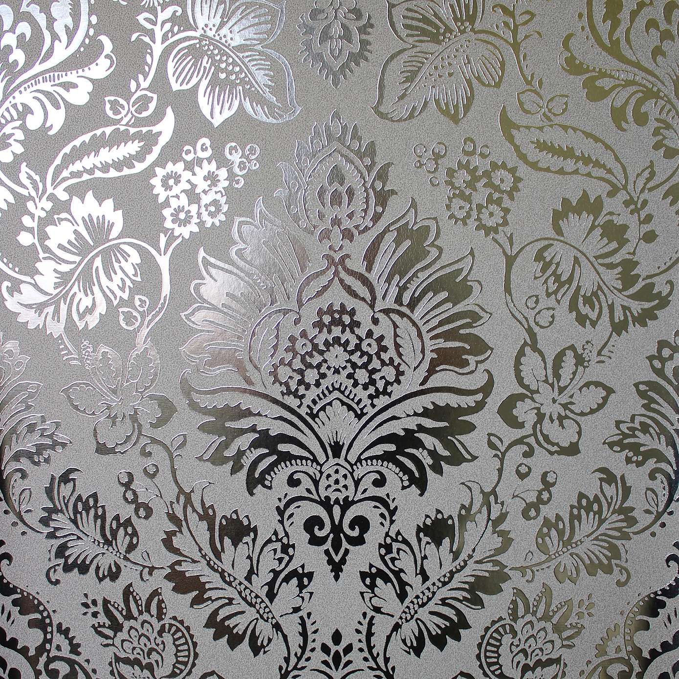 Platinum Damask Silver Foil Vinyl Wallpaper FD42562