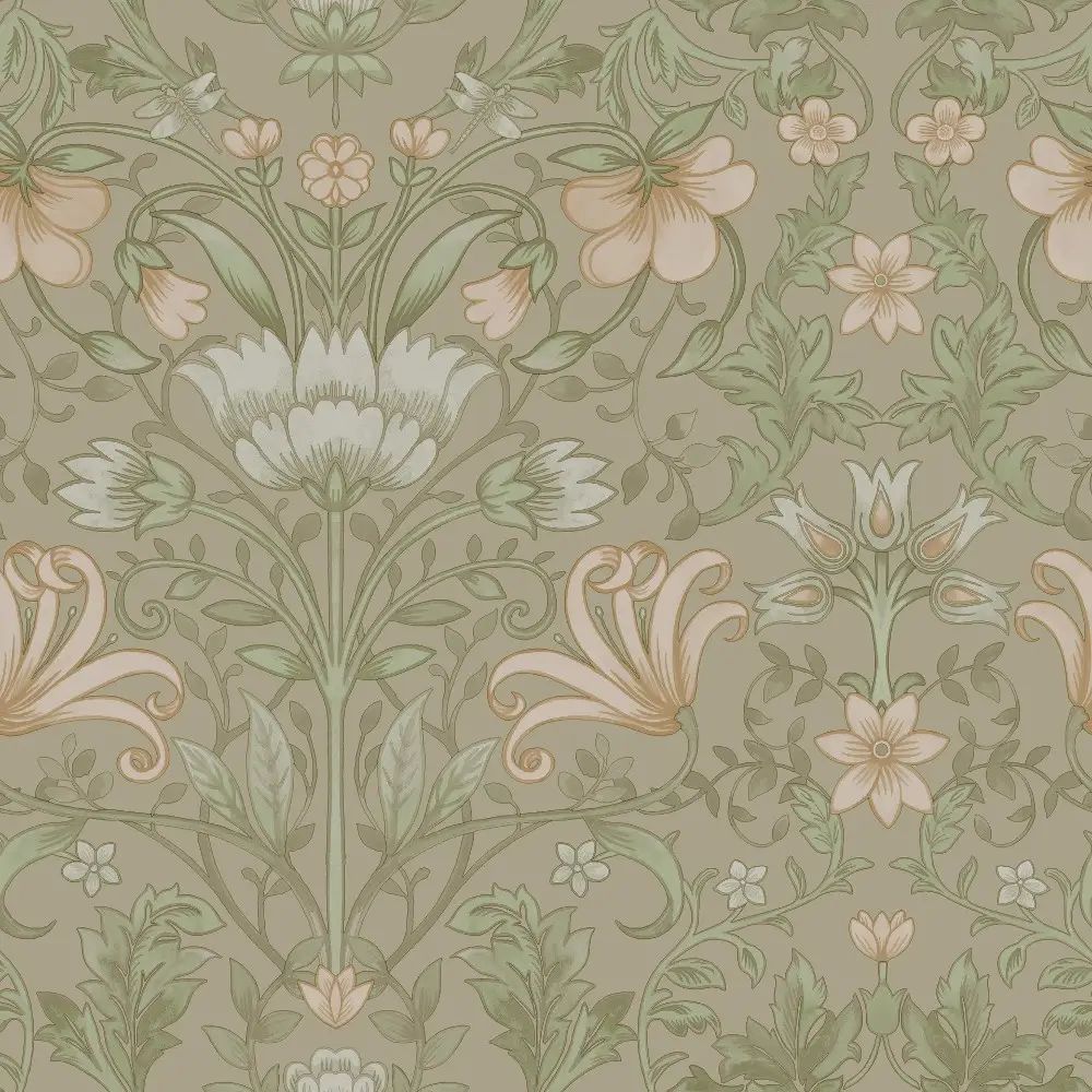 Vintage Floral Beige William Morris Style Wallpaper 13551