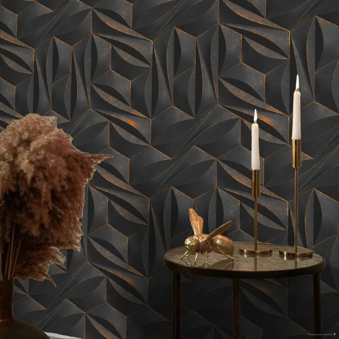 3D Effect Geometric Mural Charcoal Dubai Collection Vinyl 391791