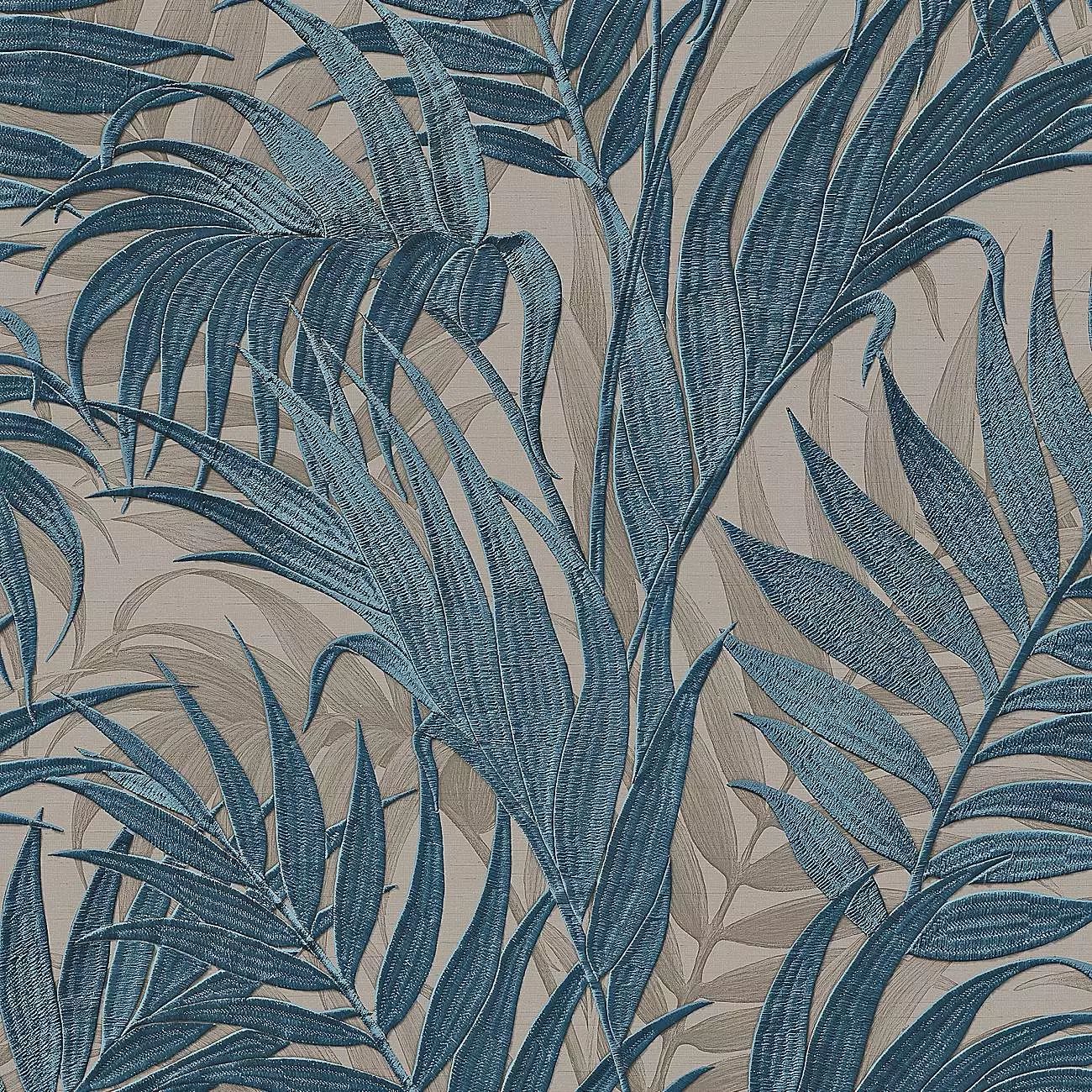 Grace Tropical Palm Leaf Blue Luxury Vinyl Wallpaper GR322108 Grace Tropical Palm Leaf Blue Luxury Vinyl Wallpaper GR322108