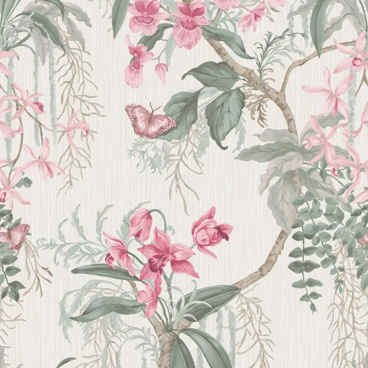 Suki Exotic Trailing Orchid Pink Sage & Cream Wallpaper 2163