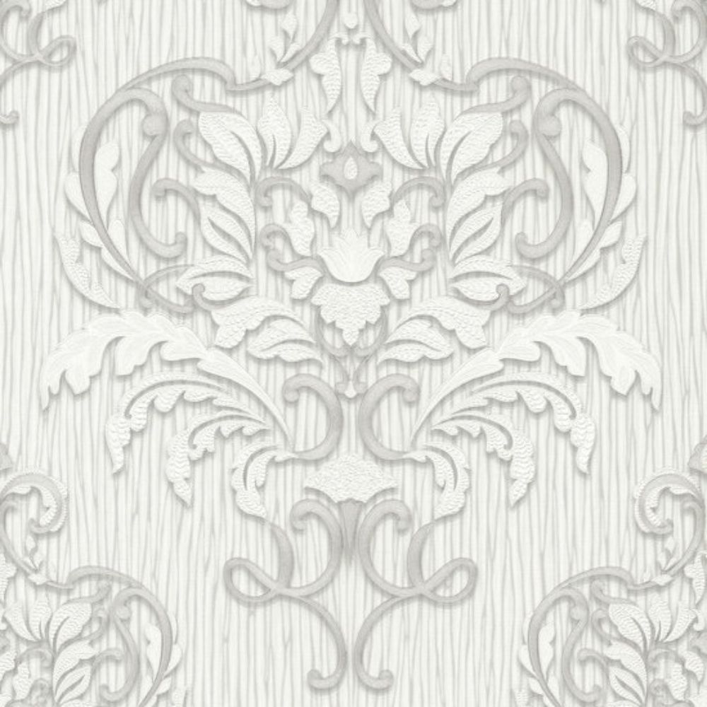 Spotlight Damask White & Grey Vinyl Wallpaper 10102-31