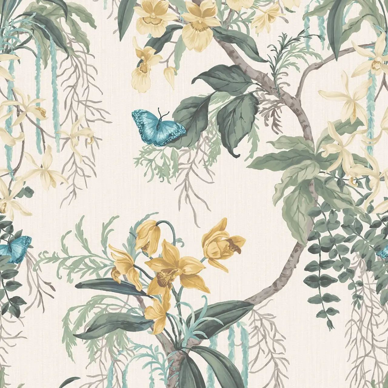 Suki Exotic Trailing Orchid Green & Yellow Wallpaper 2161