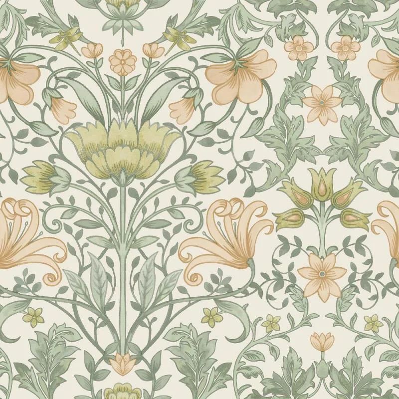 Vintage Floral Cream & Ochre William Morris Style Wallpaper 13392