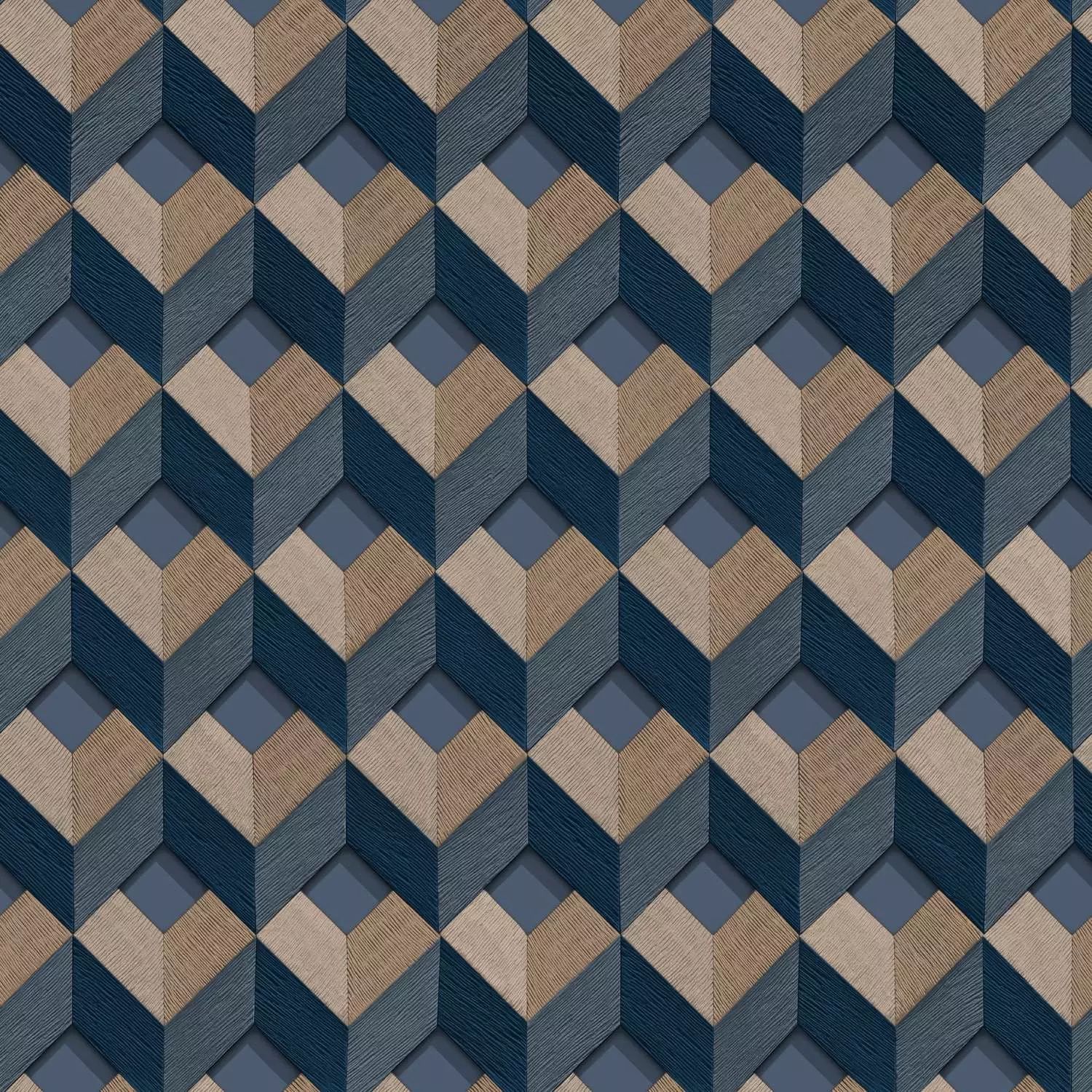 Embellish 3D Cube Blue Vinyl Wallpaper DE120134