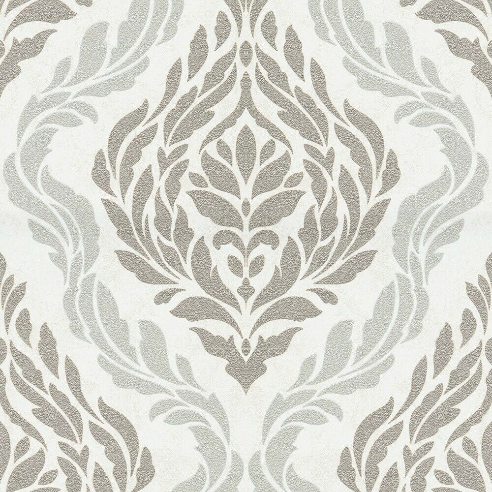 Carat Damask White & Champagne Gold Vinyl Wallpaper 10060-14