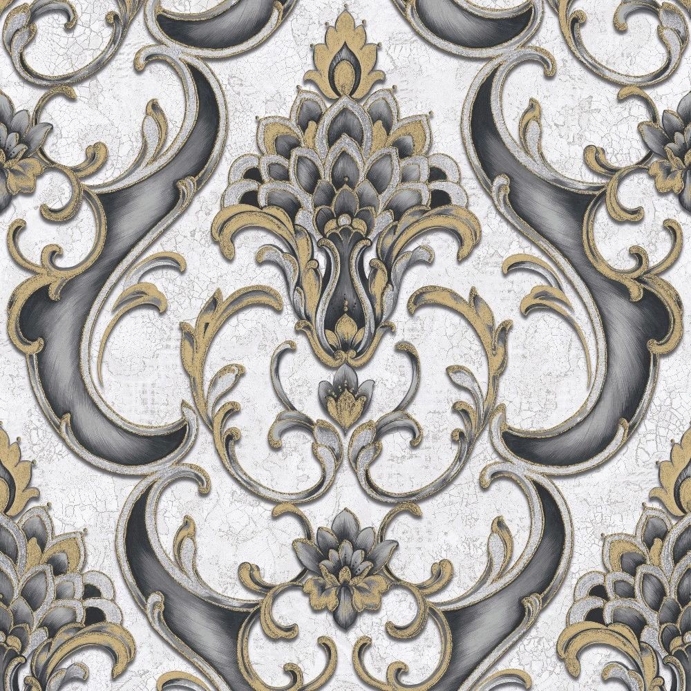 Sonta Damask Black & Gold Italian Vinyl Wallpaper by Vasari 539783 Sonta Damask Black & Gold Italian Vinyl Wallpaper by Vasari 539783
