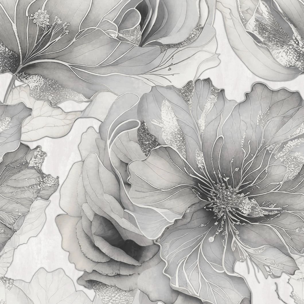 Renata Floral Grey & Metallic Silver Italian Vinyl Wallpaper 811323