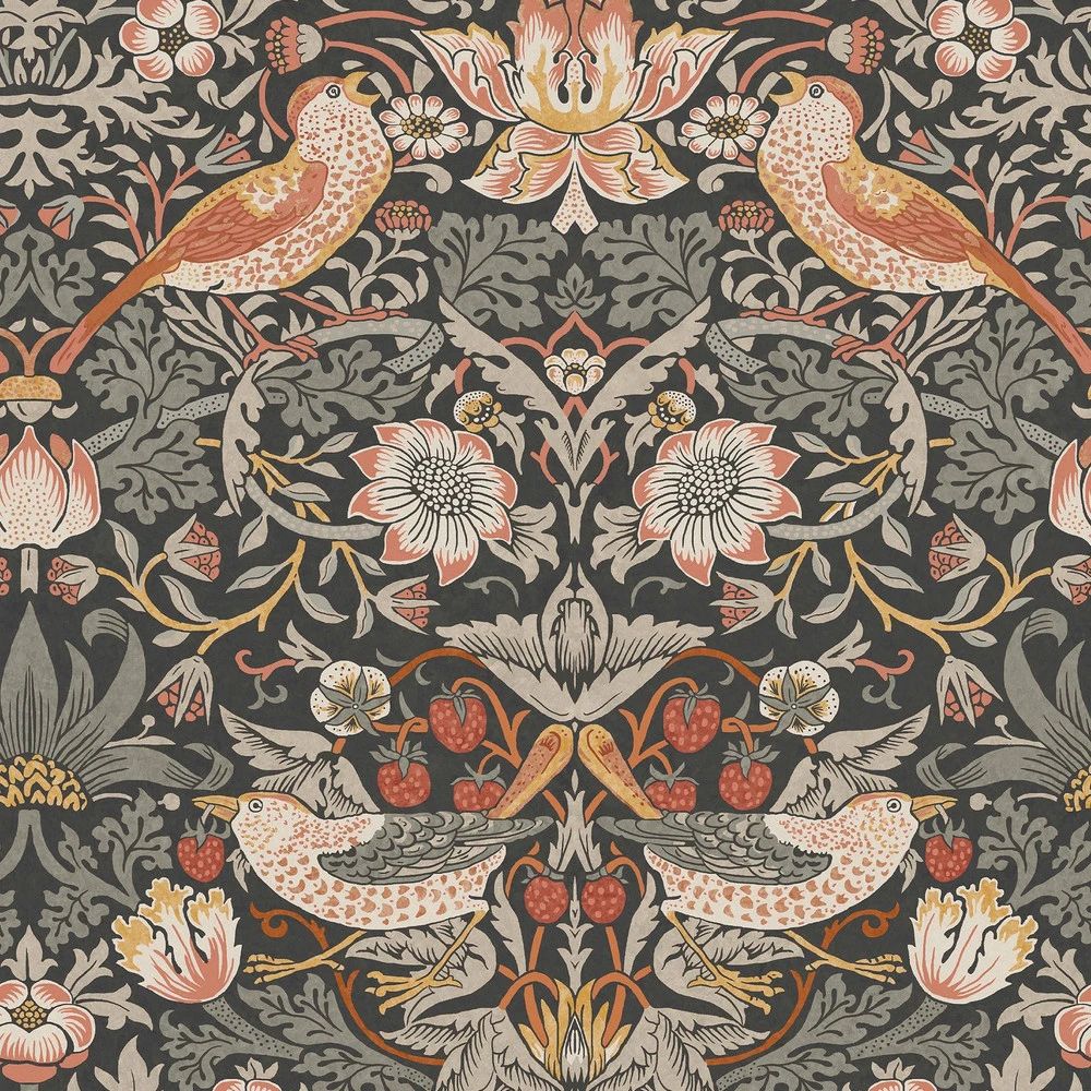 Strawberry Thief Charcoal Renowned 1883 Wallpaper by William Morris 124230