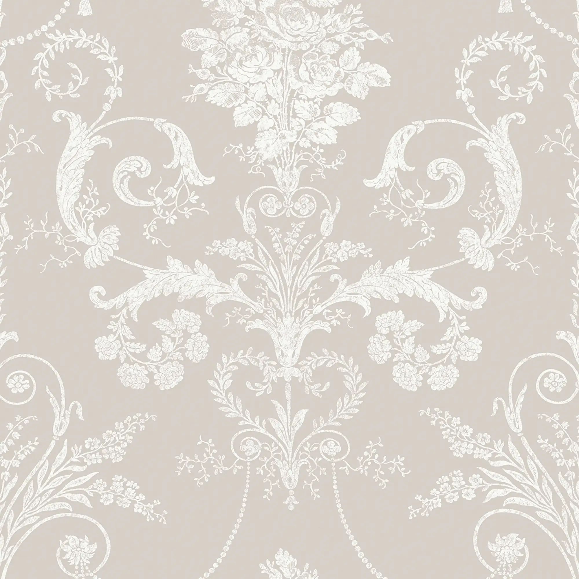 Josette French Toil Damask White & Dove Grey Laura Ashley Wallpaper 113378