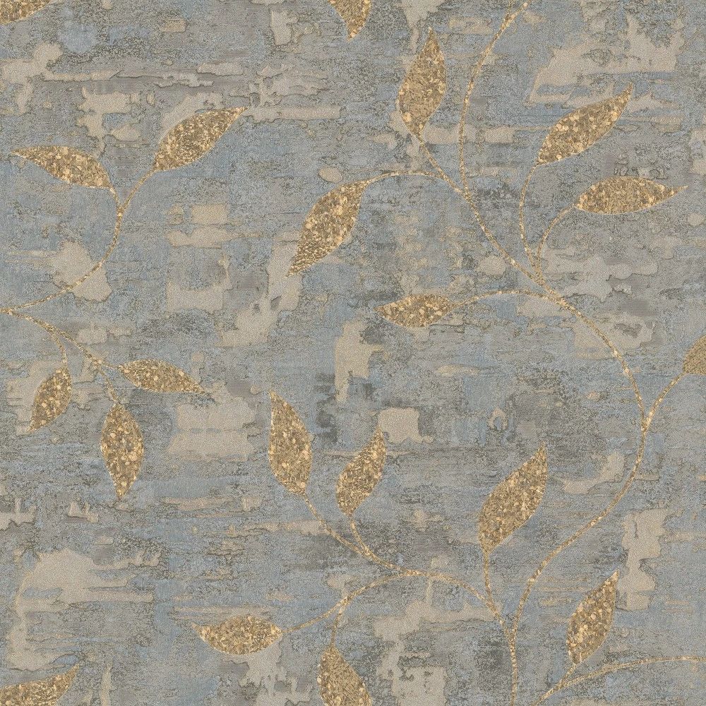 Ornamental Leaf Steel & Gold Heavyweight Vinyl by Graham & Brown Boutique 128796