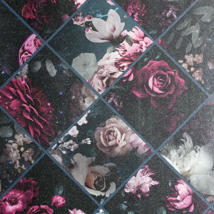 Floral Collage Plum & Teal Wallpaper 297100