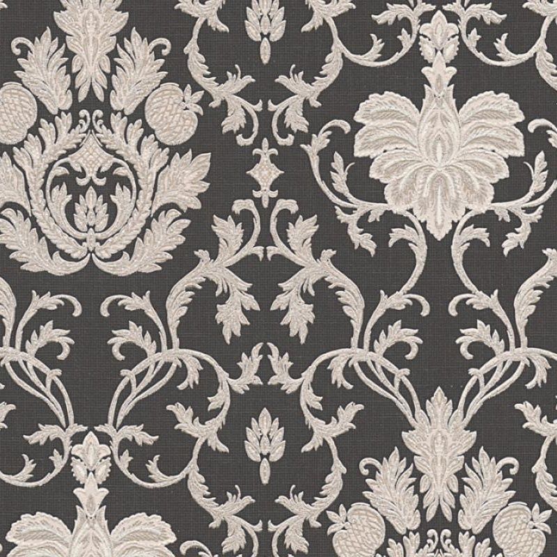 Belle Baroque Glitter Oriental Damask Black & Cream Wallpaper 3390-58