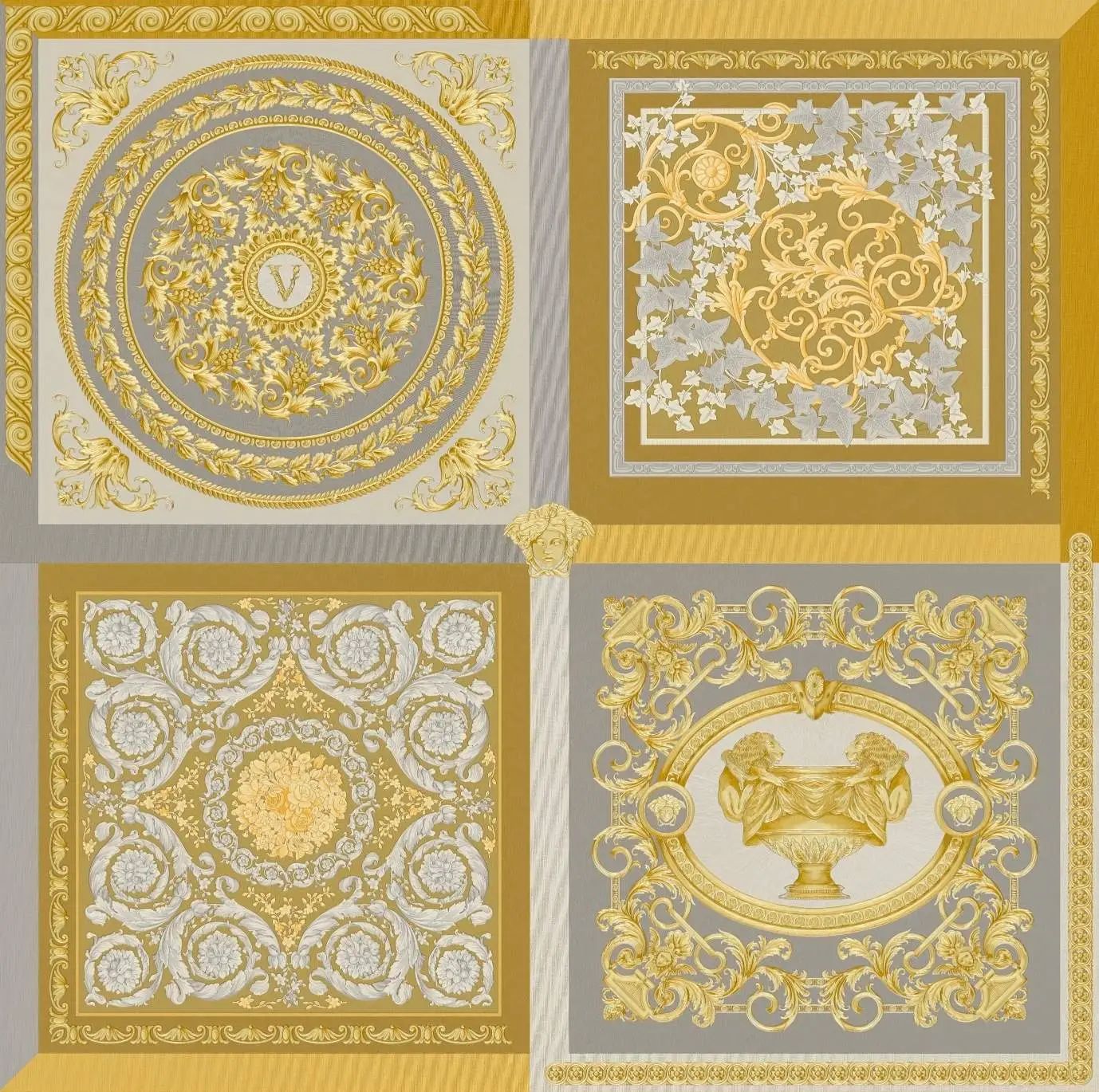 Decoupage Tile Gold Wallpaper Luxury Vinyl Wallpaper 387045