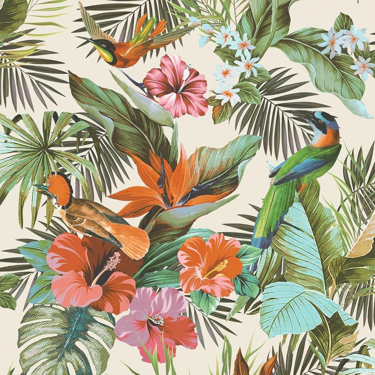 Paradise Birds Embossed Textured Heavyweight Vinyl Wallpaper Cream & Multicoloured 539066