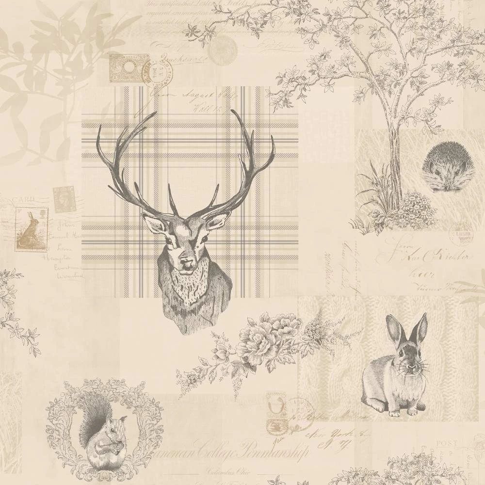Richmond Highland Stag Charcoal & Linen Wallpaper 98012