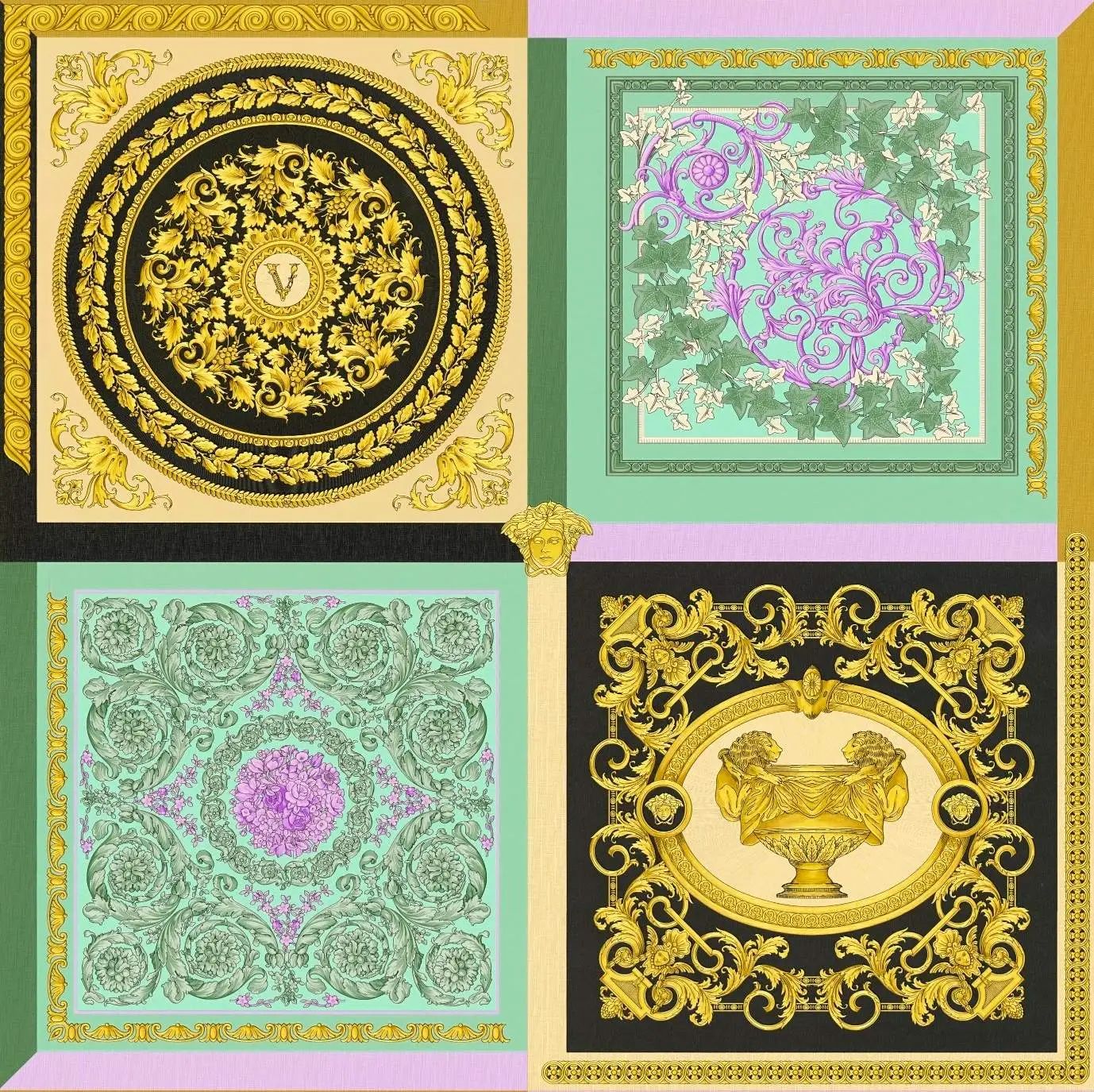 Decoupage Tile Multicolour Wallpaper Luxury Vinyl Wallpaper 387041