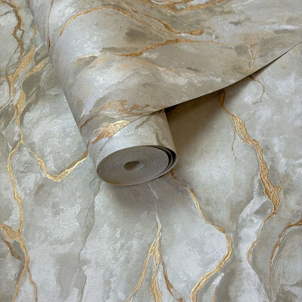 Pandora Marble Grey & Gold Italian Vinyl Wallpaper 400129