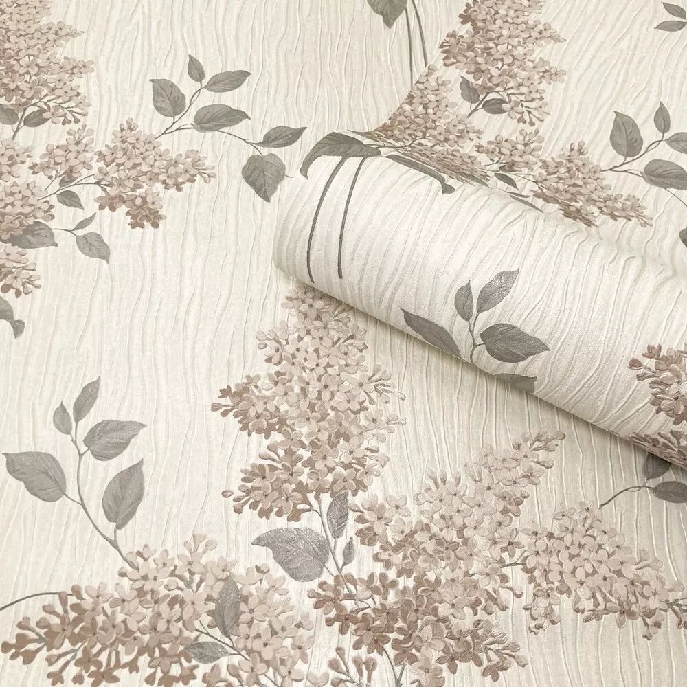 Tiffany Fiore Beige & Charcoal Luxury Italian Vinyl Wallpaper 41341