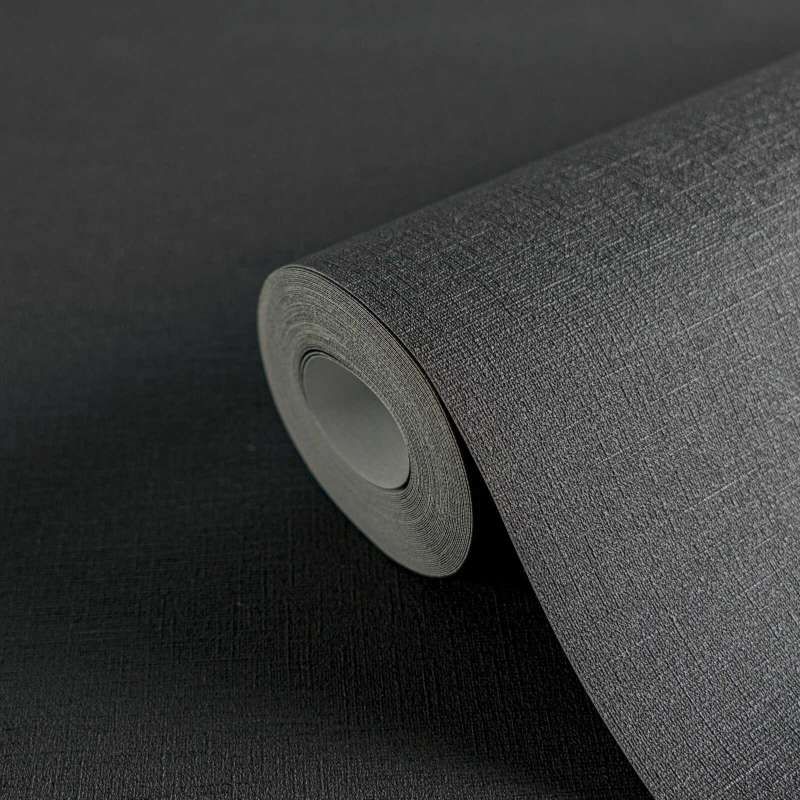 Noir Weave Textured Vinyl Wallpaper Black 37178-1