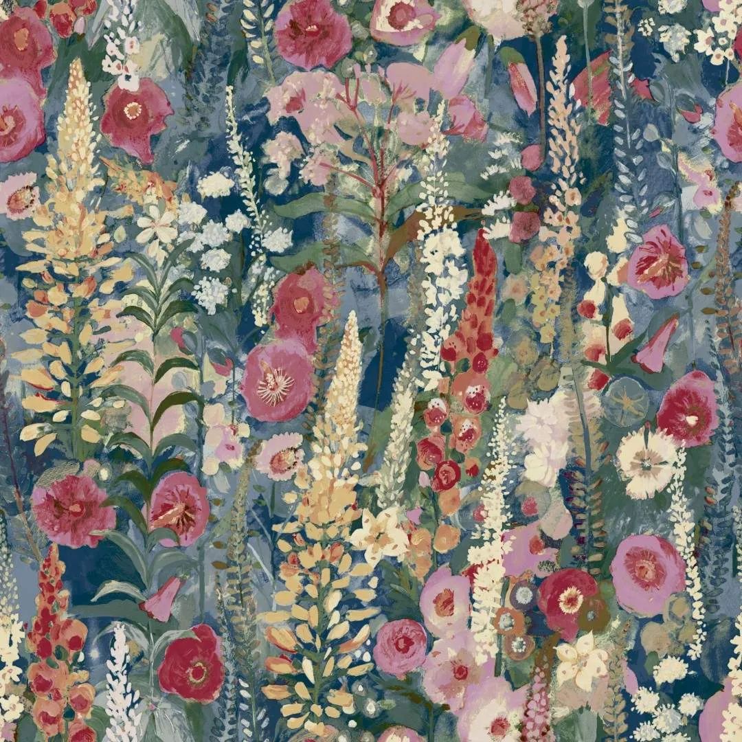 Delphinium Painterly Floral Blue Wallpaper By Grandeco A74602