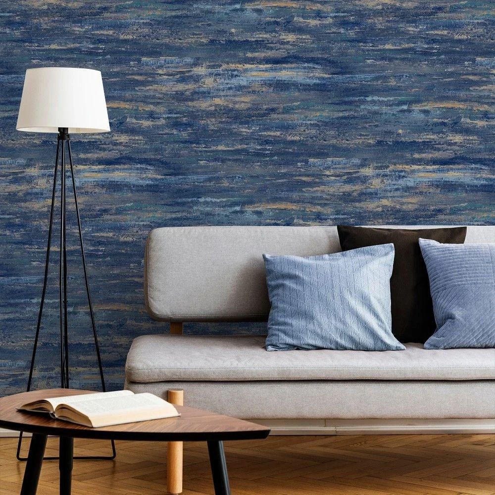 Arcadia Texture Blue & Metallic Gold Wallpaper A68102