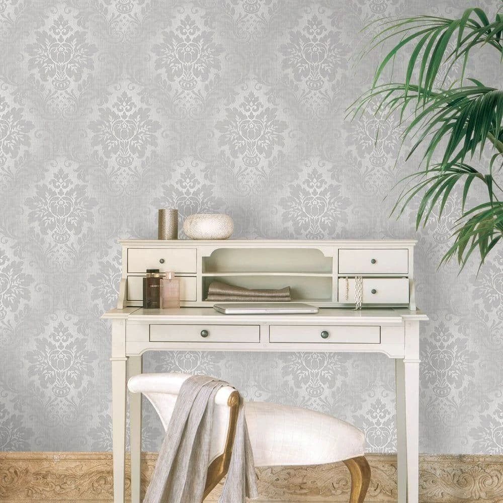 Royal Fabric Damask Silver Wallpaper A10904