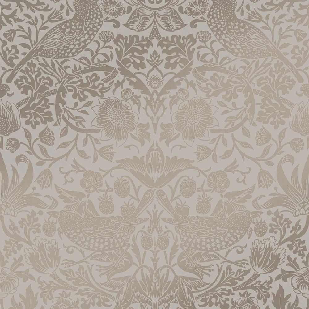 Strawberry Thief Fibrous Neutral Renowned 1883 Wallpaper by William Morris 124238