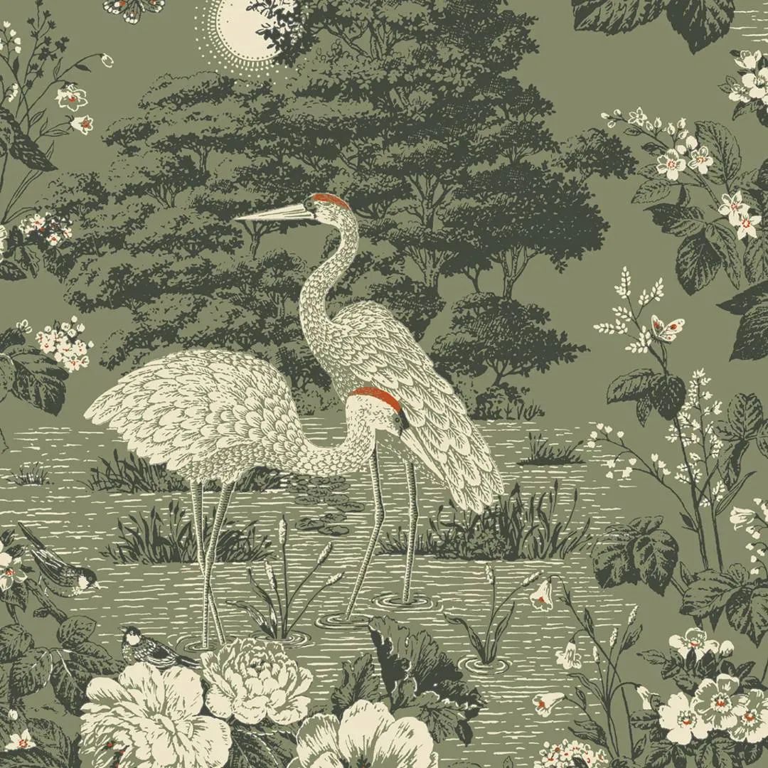 Izumi Japanese Elegant Cranes Green Wallpaper 743 Izumi Japanese Elegant Cranes Green Wallpaper 743