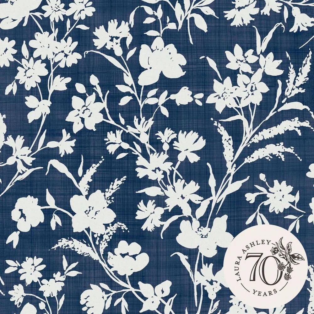 Rye Trailing Floral Monoprint Motif Midnight Seaspray Blue Laura Ashley Wallpaper 119854