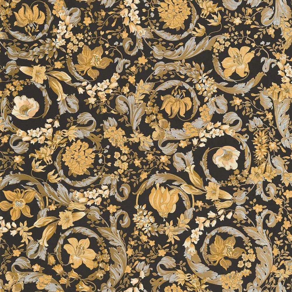 Barocco Floral Black & Gold Luxury Vinyl Wallpaper 387065 Barocco Floral Black & Gold Luxury Vinyl Wallpaper 387065