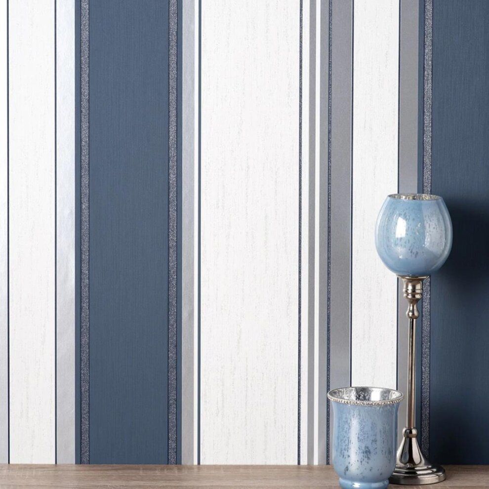 Synergy Stripe Navy Vinyl Wallpaper M1720 M1720