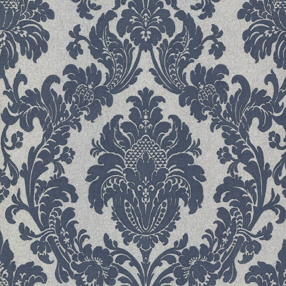 Sanremo Damask Blue & Grey Italian Vinyl Wallpaper 6524 6524