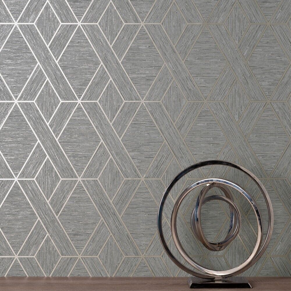 Miya Geometric Grey Textured Vinyl Wallpaper FD43152 | FD43152