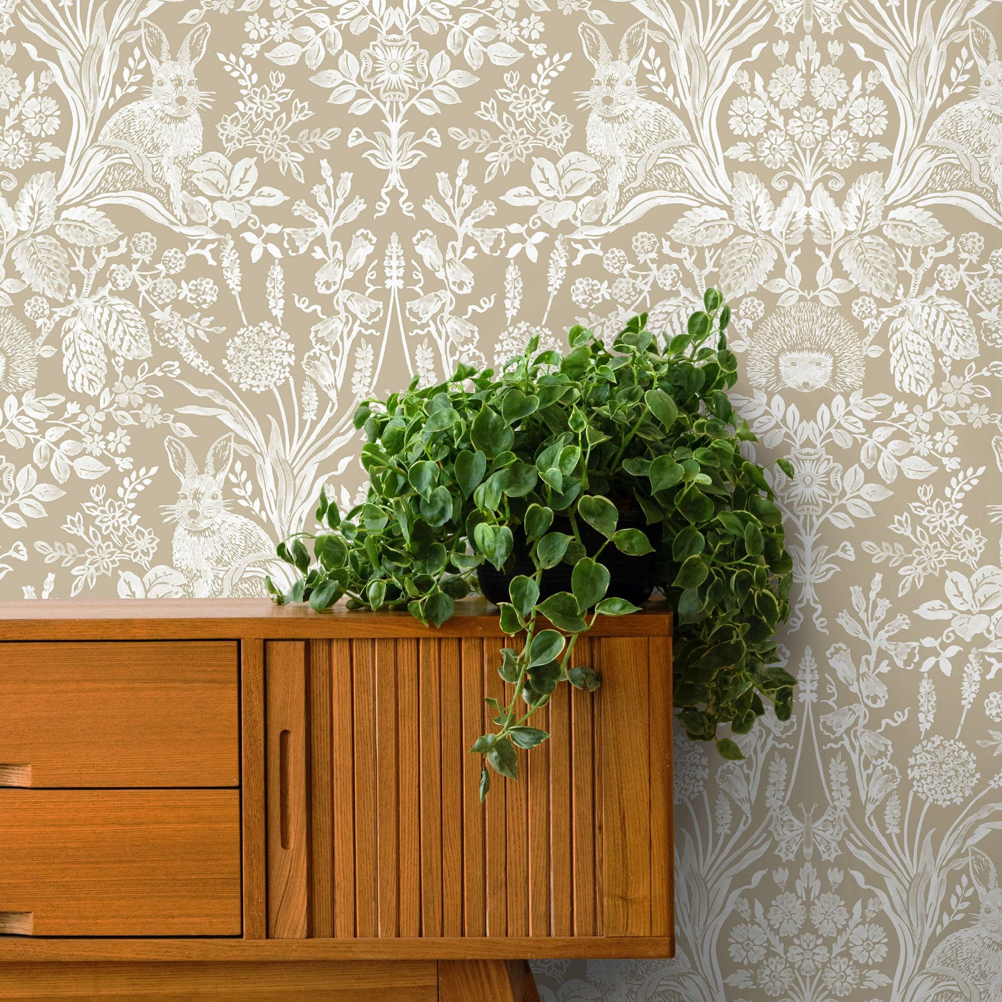 Harlen Woodland Damask Beige William Morris Style Wallpaper 13559 13559