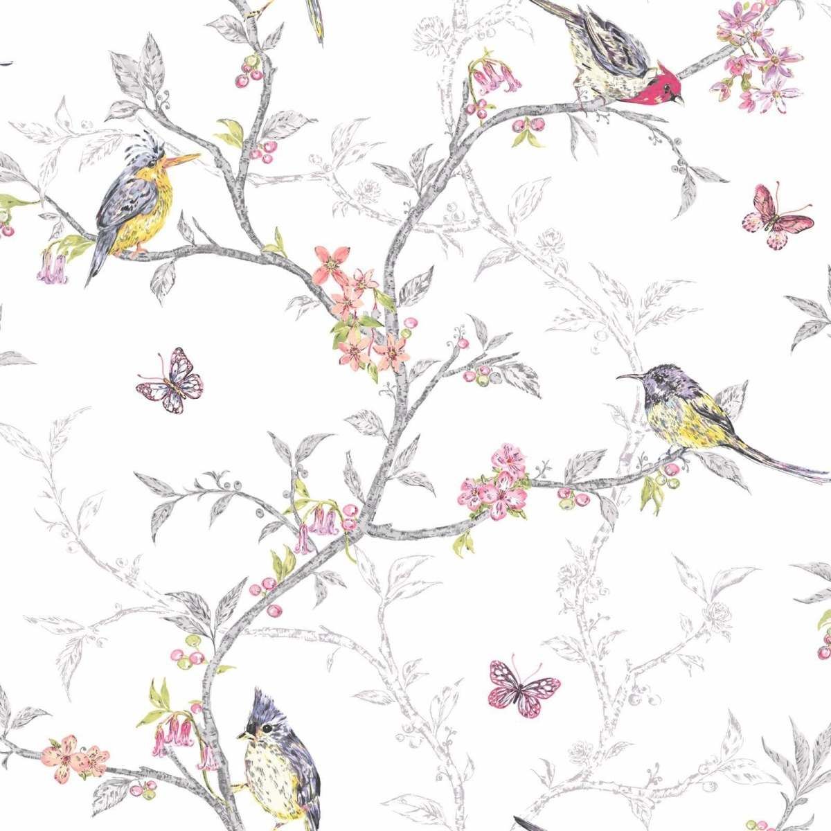 Birds and butterflies wallpaper sale