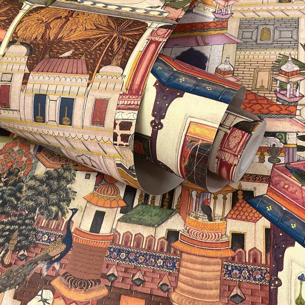 Animal City Moroccan Architectural Building Multicolour Wallpaper 13511