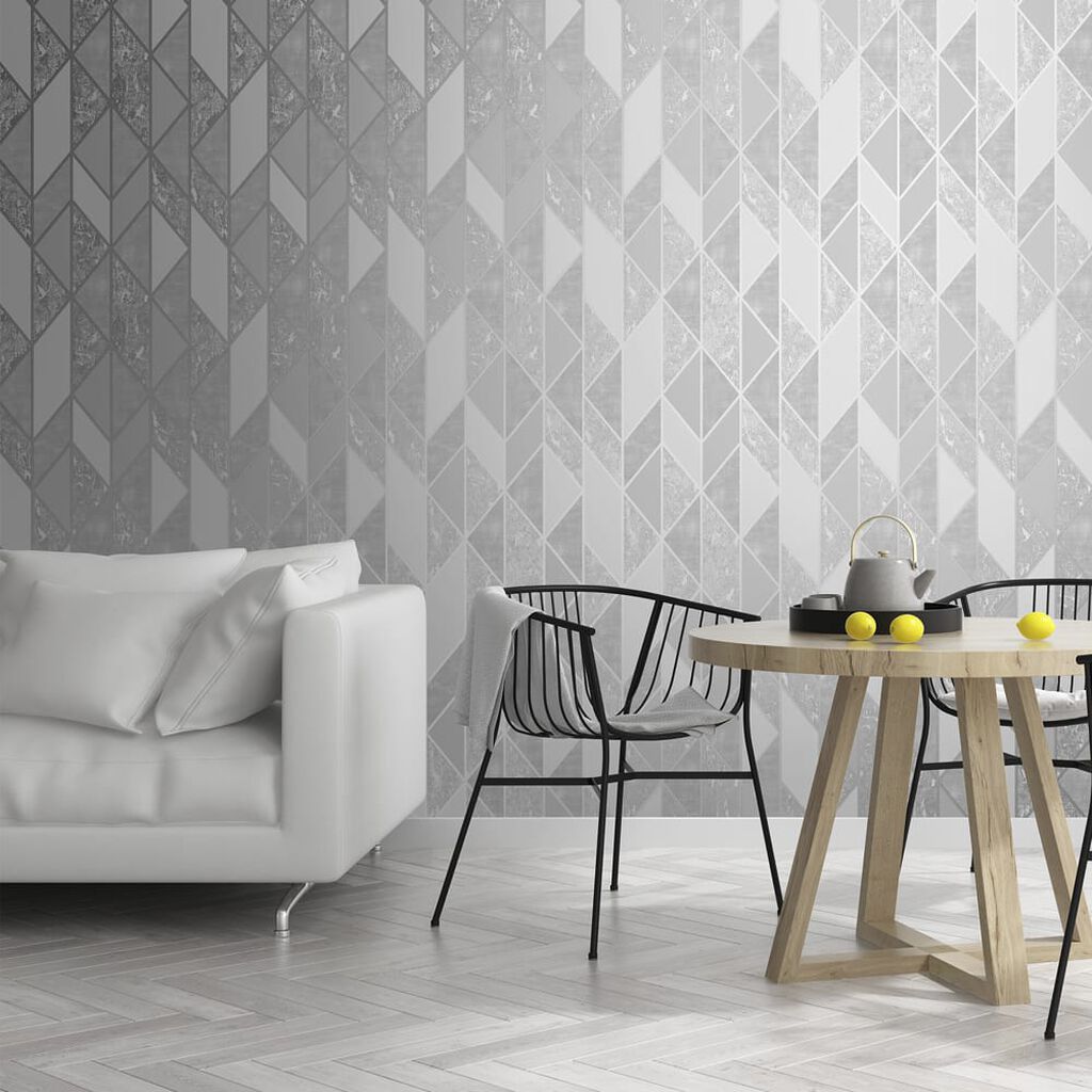Milan Geometric Silver Superfresco Wallpaper 106405 106405