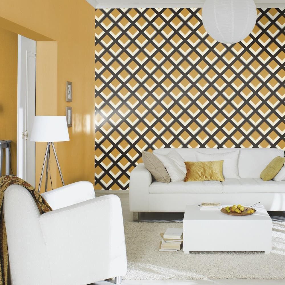 Rasch Denzo II Wallpaper Deco Geometric Retro Trellis 3D Motif Mustard