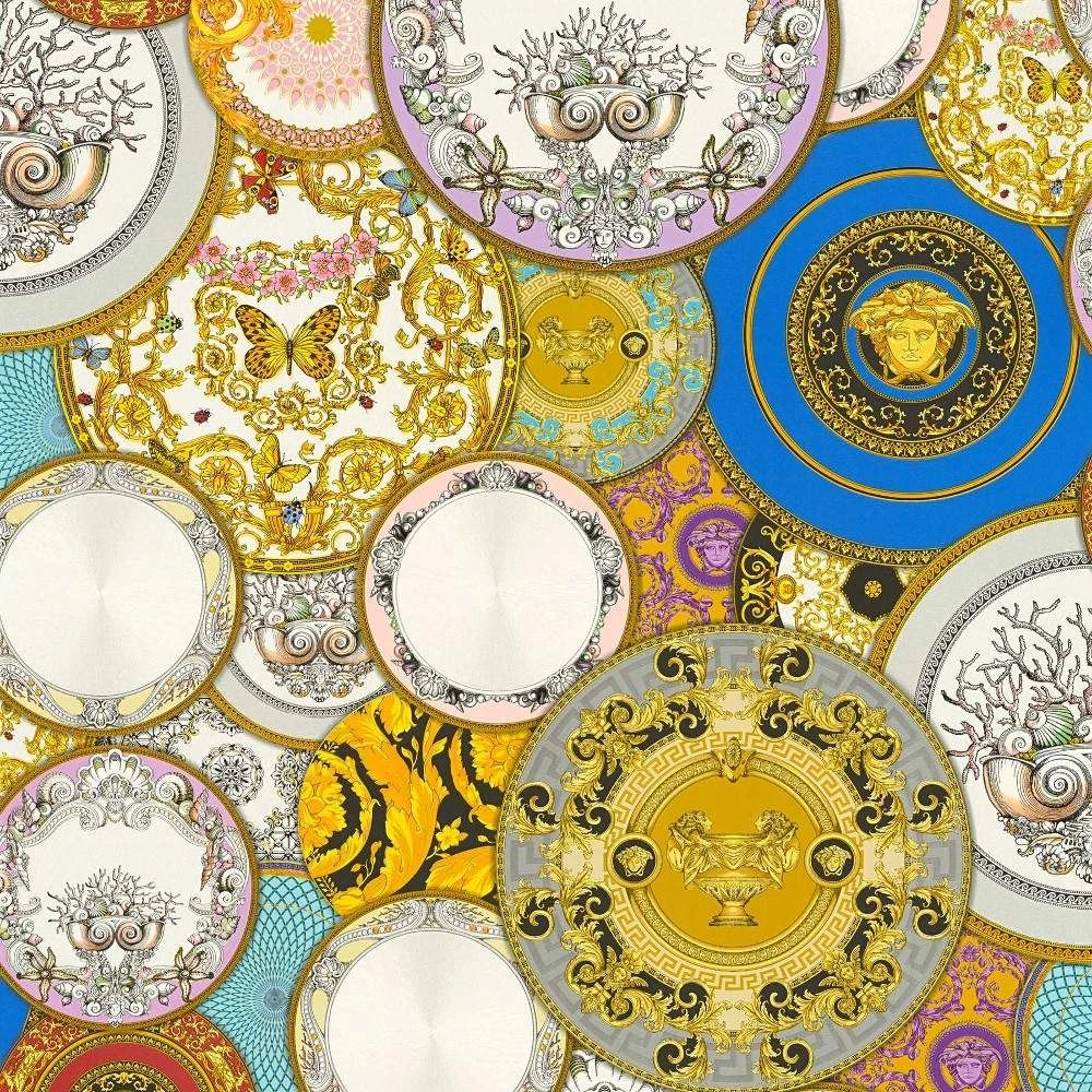 Les Etoiles Dish Multicolour Plates Luxury Vinyl Wallpaper 34901-1