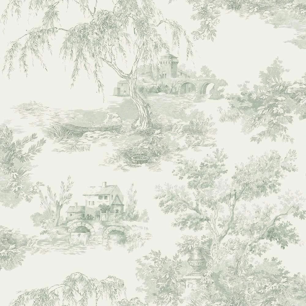 Grandeco Toile De Jouy Green French Classique Wallpaper A69801