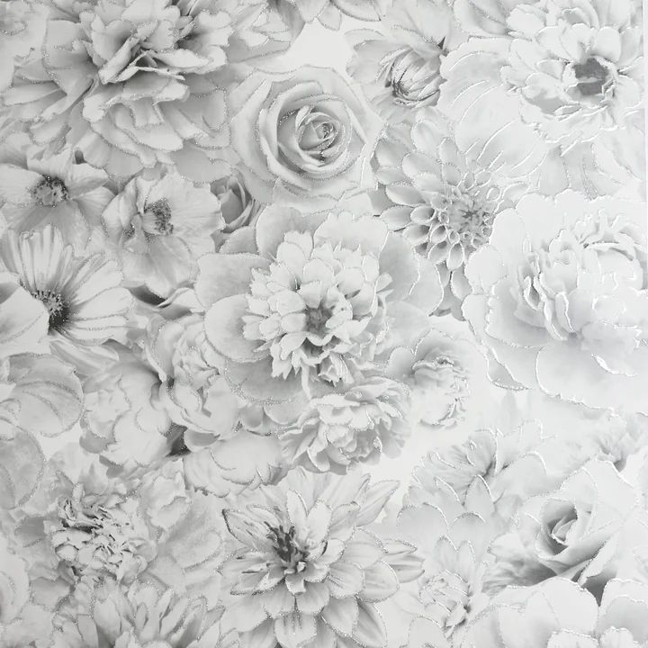 Glitter Bloom Silver Floral Liquid Glitter 3D Wallpaper 692803