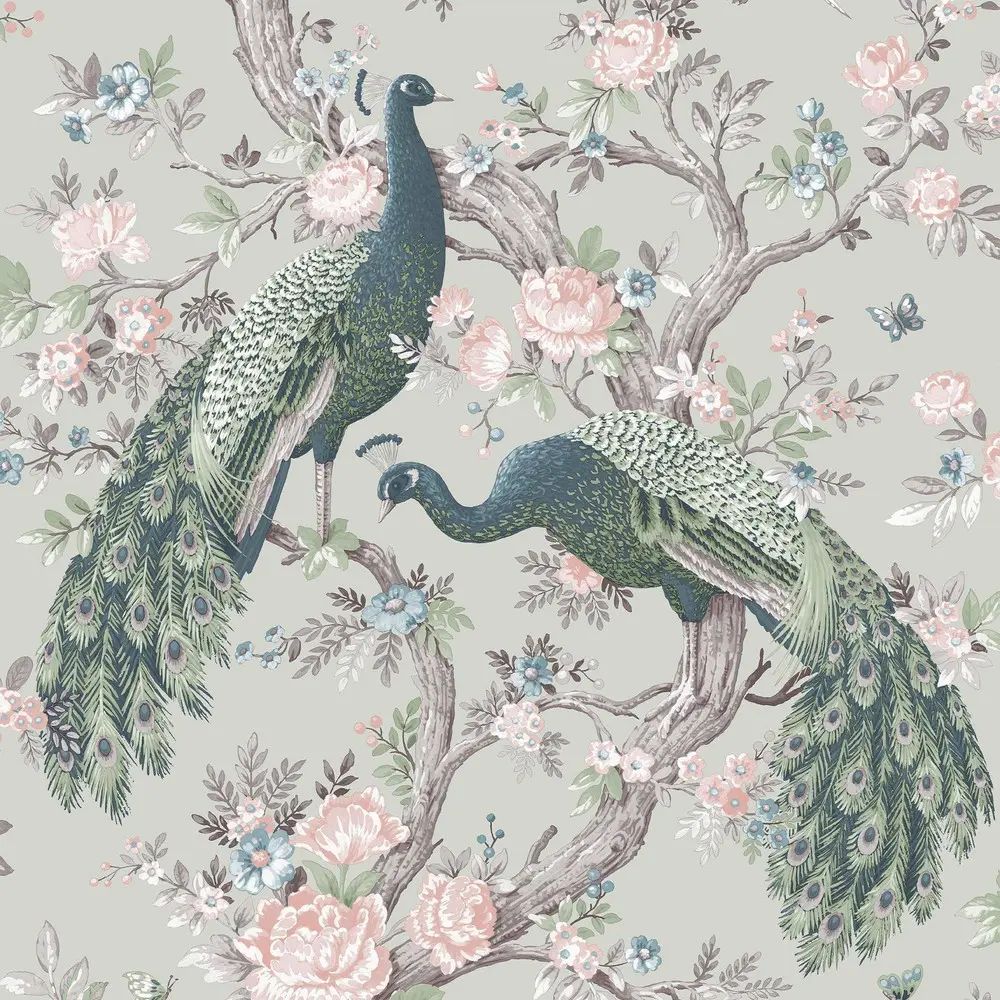 Belvedere Peacocks Sage Laura Ashley Wallpaper 130113 Belvedere Peacocks Sage Laura Ashley Wallpaper 130113
