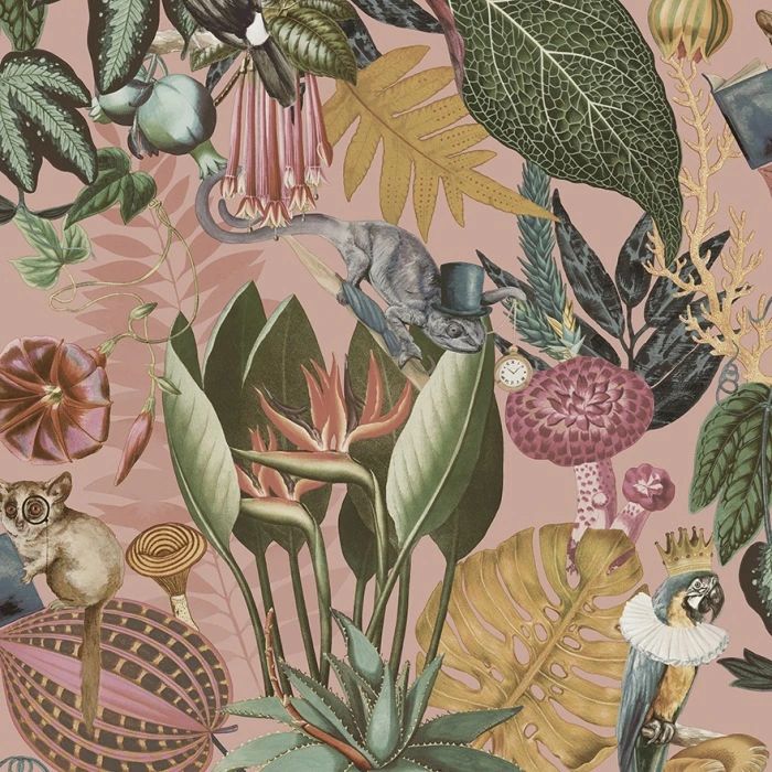Wonderland Tropical Blush Conversational Animal Wallpaper 13400