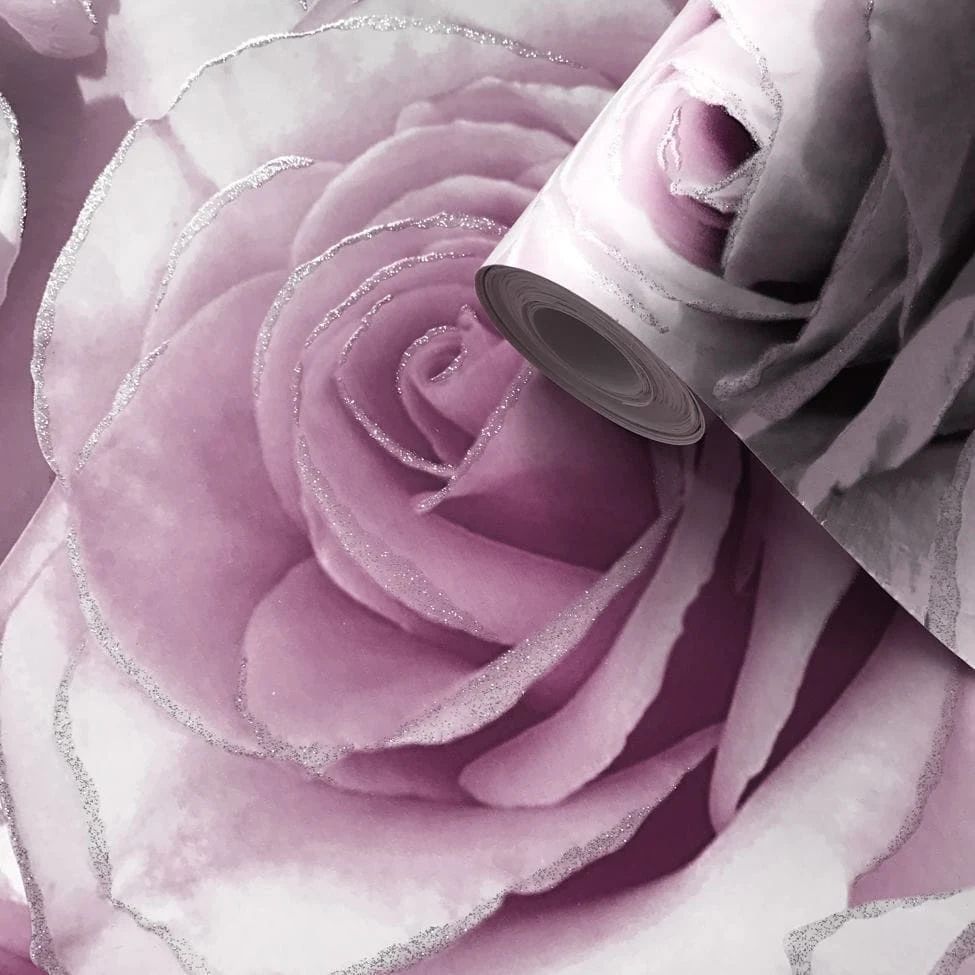 Madison Rose Floral Lilac Glitter Wallpaper 139522