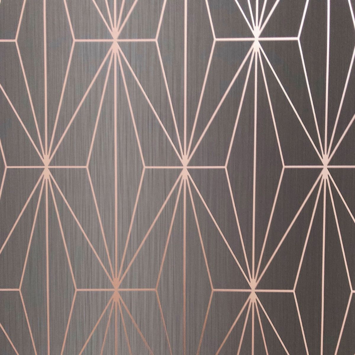 Kayla Metallic Foil Geometric Charcoal & Rose Gold Wallpaper 703015