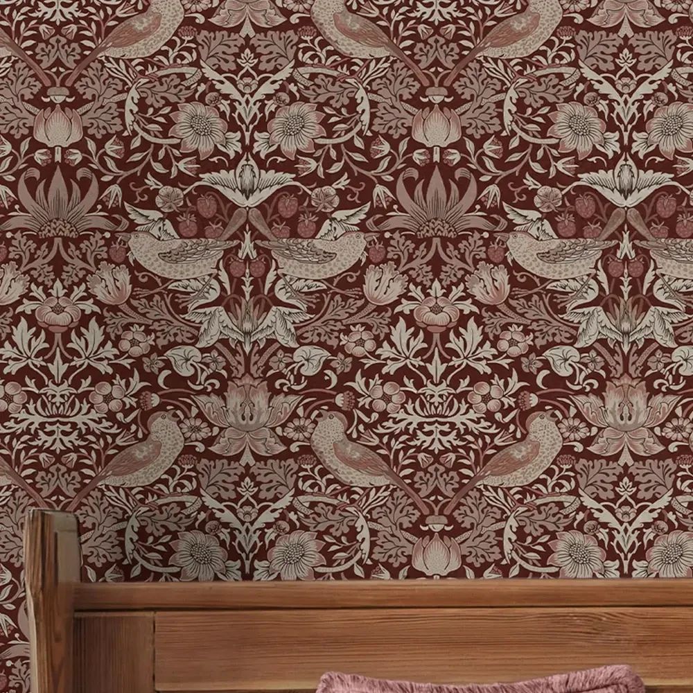 Strawberry Thief Damson Renowned 1883 Wallpaper by William Morris 140504